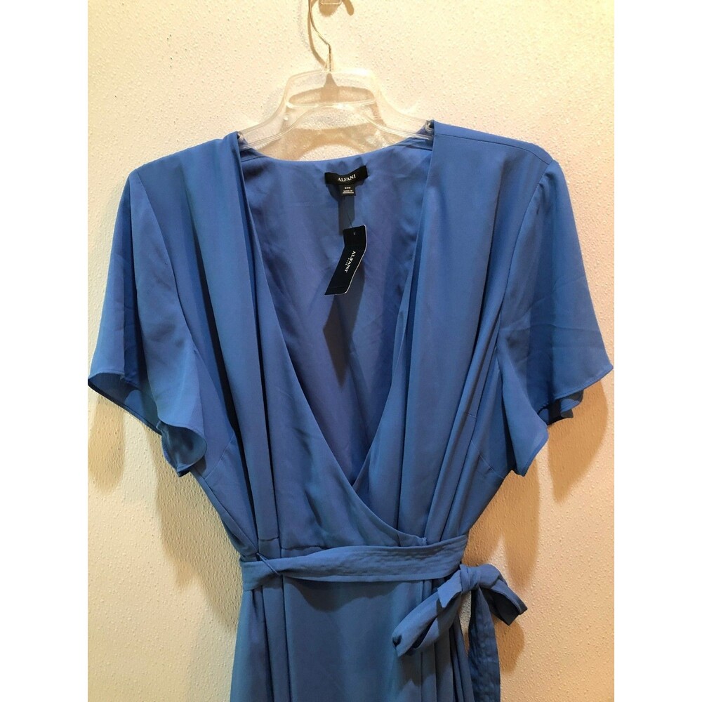 New Alfani Plus Size 24W Soft Cobalt Blue Flutter Sleeve Wrap Belted Dress 24 W - Picture 4 of 10
